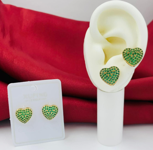 TOPO RODIO CORAZON CIRCON VERDE