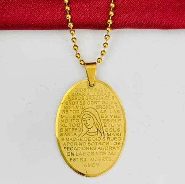 DUO ACERO INOXIDABLE PLACA VIRGEN DORADO