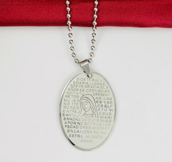 DUO ACERO INOXIDABLE PLACA VIRGEN PLATEADO