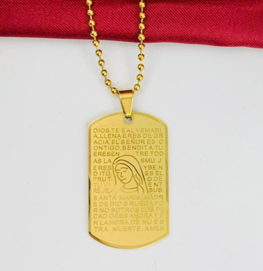 DUO ACERO INOXIDABLE PLACA VIRGEN CUADRO DORADO