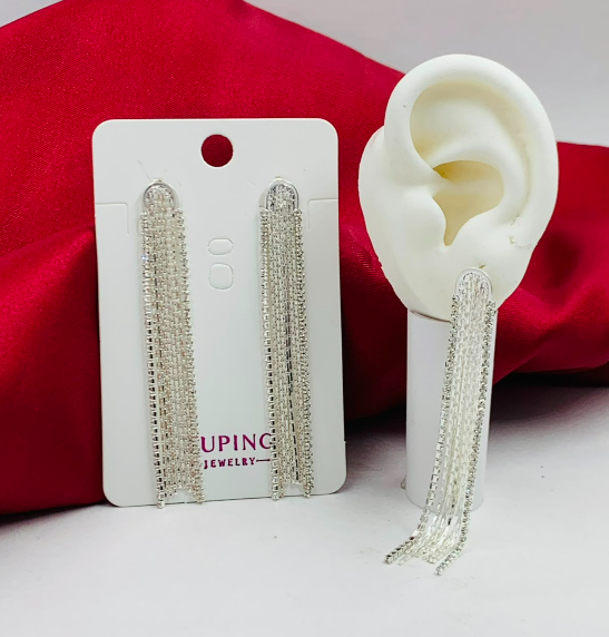 ARETE RODIO COLGANTE MEDIO CIRCULO CIRCONES BLANCO PLATIZADO