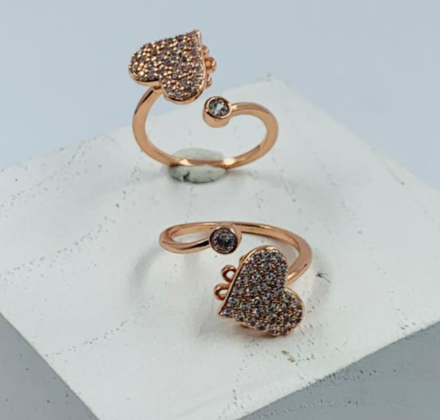 ANILLO RODIO GIRATORIO CORAZON CIRCON BLANCO ROSA