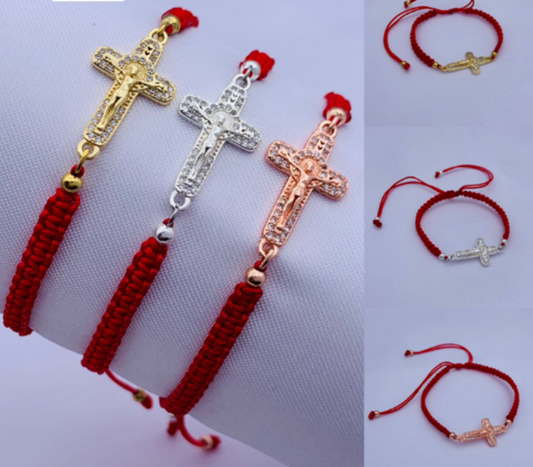 PULSERA RODIO HILO ROJO CRUZ