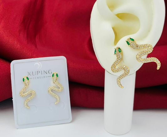 ARETES RODIO SERPIENTE CIRCON DORADO