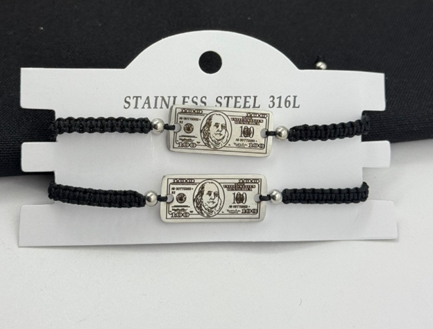 PULSERA ACERO INOXIDABLE DOLLAR PLATEADO C/U