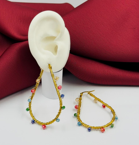 CANDONGA ACERO INOXIDABLE GOTA CIRCON COLORES ALAMBRE DORADO