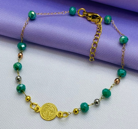 PULSERA ACERO INOXIDABLE COLOR MEDALLA SAN BENITO