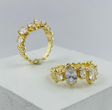 ANILLO RODIO DORADO CIRCONES OVALO VARIOS BLANCO