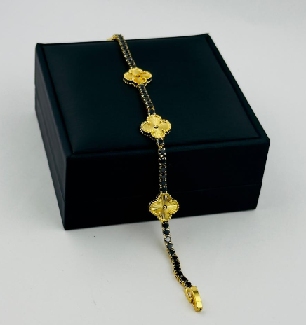 PULSERA RODIO TENIS VAN CLEF CIRCON NEGRO DORADO