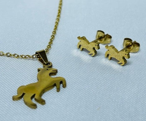 JUEGO CABALLO ACERO DORADO