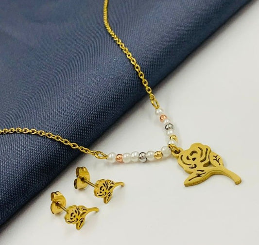 JUEGO ROSA ACERO PERLA BALIN