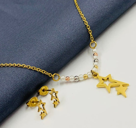 JUEGO ESTRELLA PERLA BALIN ACERO