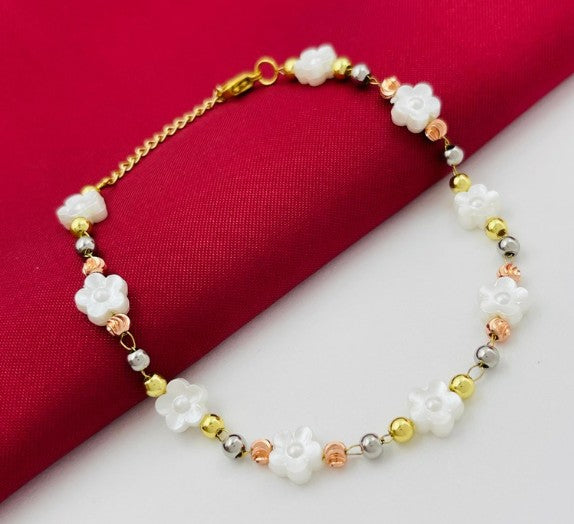 TOBILLERA FLORES BLANCAS RODIO