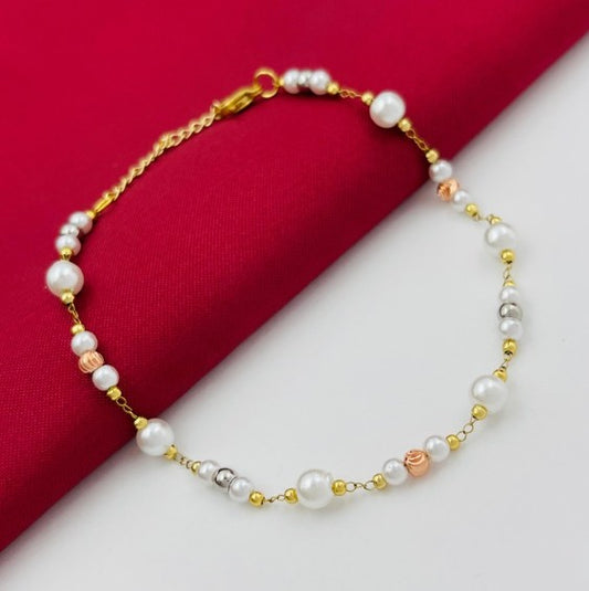 TOBILLERA PERLAS 3 OROS RODIO