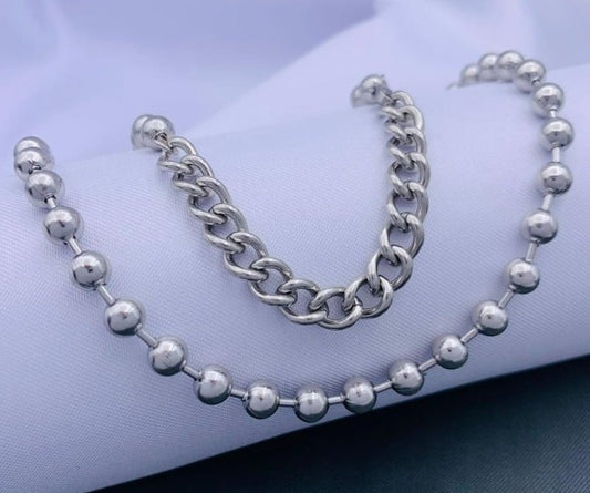 CADENA PLATEADA MILITAR GRUESA ACERO INOXIDABLE 60CM