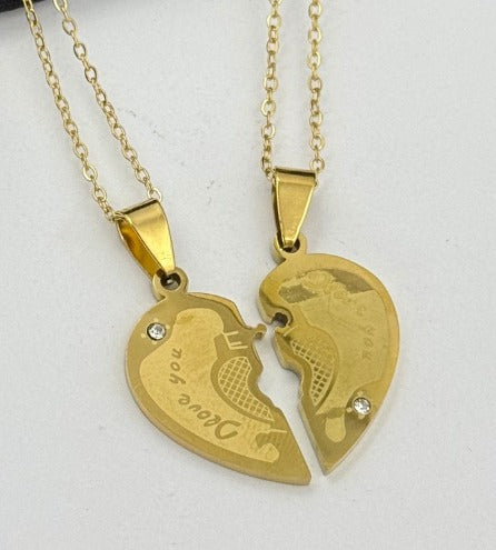DUO CORAZON MITAD DORADO ACERO INOXIDABLE
