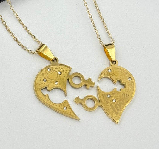 DUO CORAZON SIGNO SEXO DORADO ACERO INOXIDABLE