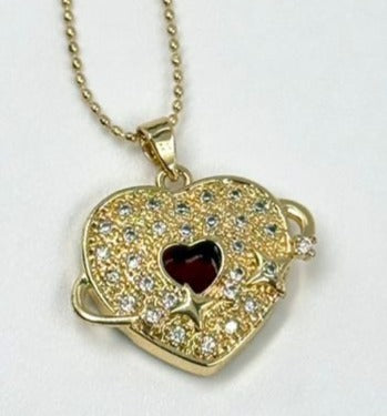 DUO CORAZON DORADO Y ROJO RODIO