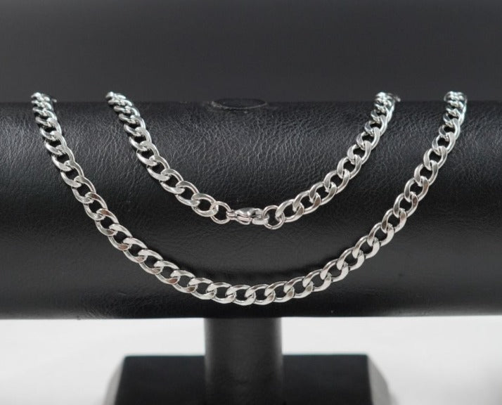 CADENA PLATEADA CUBANA MEDIANA ACERO INOXIDABLE 60CM