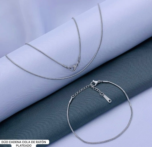 CADENA/PULSERA PLATEADA COLA RATON ACERO INOXIDABLE 60CM
