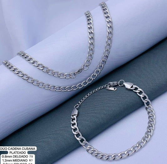 CADENA/PULSERA PLATEADA CUBANA GRUESA ACERO INOXIDABLE 60CM