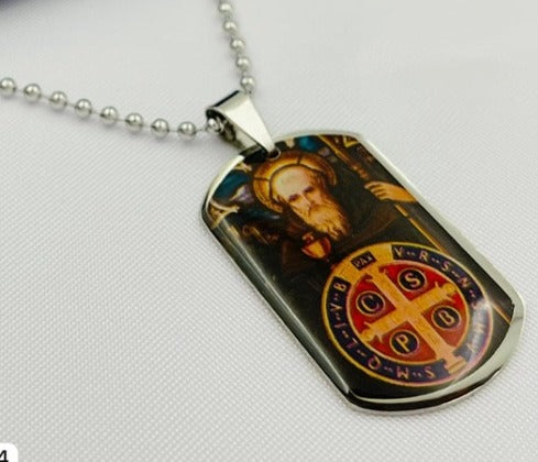 DUO SANTO PLATEADO ACERO INOXIDABLE Y RESINA