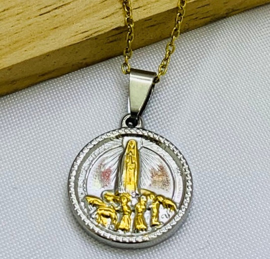 DUO VIRGEN PLATEADO Y DORADO ACERO INOXIDABLE