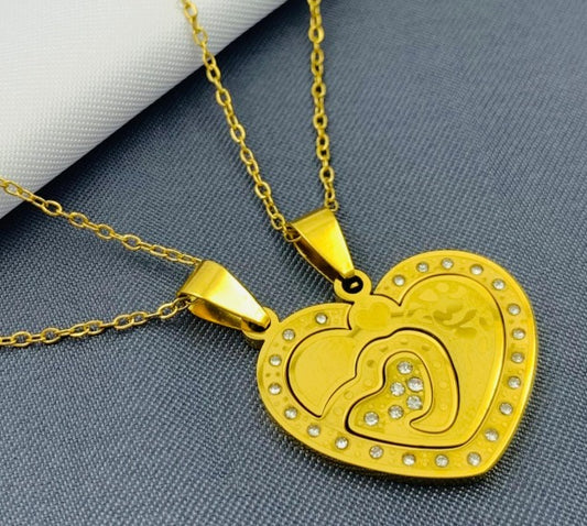 DUO CORAZONES PARTIDOS DORADOS CIRCON ACERO INOXIDABLE