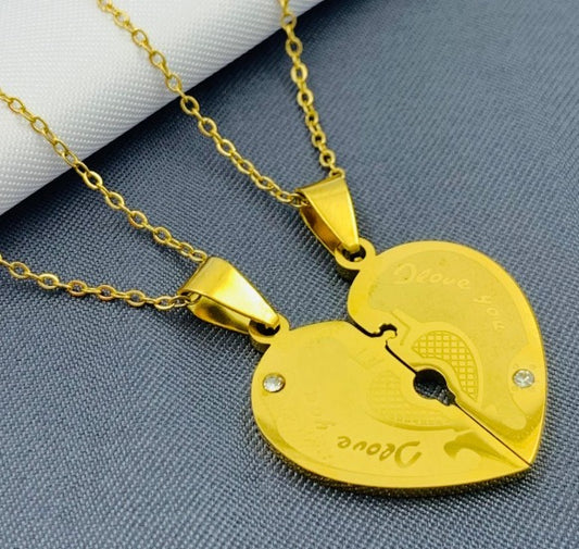 DUO CORAZONES PARTIDOS DORADOS ACERO INOXIDABLE