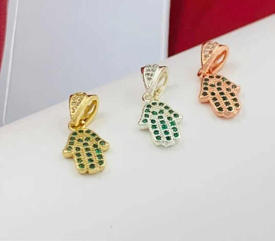 DIJE MANO CIRCON VERDE RODIO