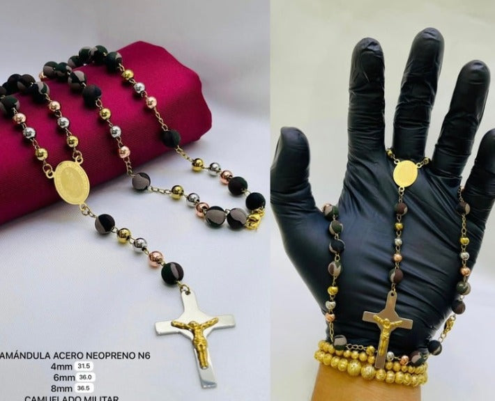 CAMANDULA NEOPRENO MILITAR CAFE 3 OROS ACERO INOXIDABLE