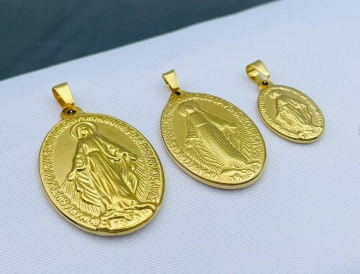 DIJE MEDALLA DE LA MILAGROSA DORADO ACERO INOXIDABLE