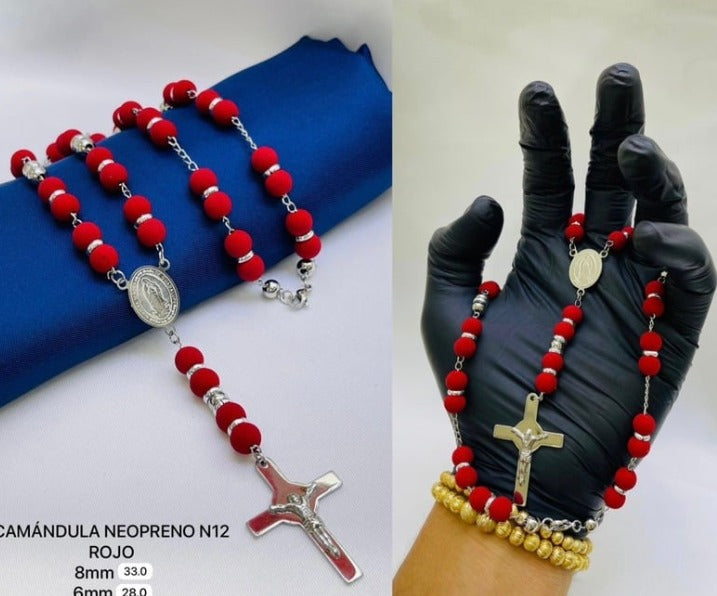 CAMANDULA NEOPRENO ROJA PLATEADA ACERO INOXIDABLE