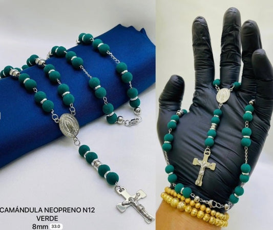 CAMANDULA NEOPRENO VERDE PLATEADA ACERO INOXIDABLE