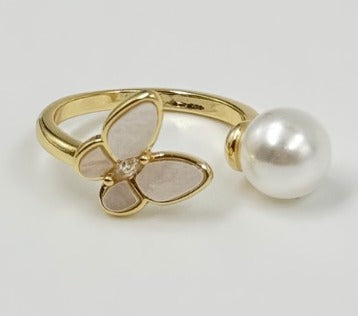 ANILLO RODIO MARIPOSA PERLA DORADO