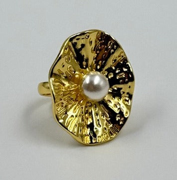 ANILLO RODIO DORADO PERLA