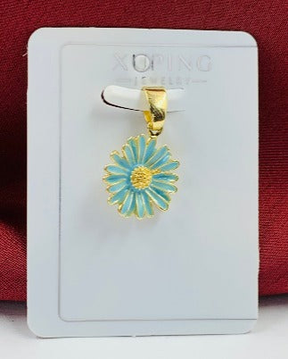 DIJE RODIO FLOR AZUL PERLA DORADO