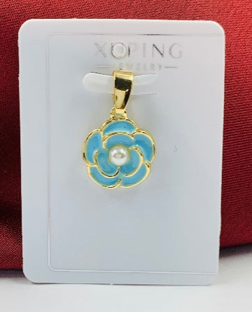 DIJE RODIO FLOR AZUL PERLA DORADO