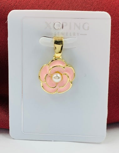 DIJE RODIO FLOR ROSA PERLA DORADO