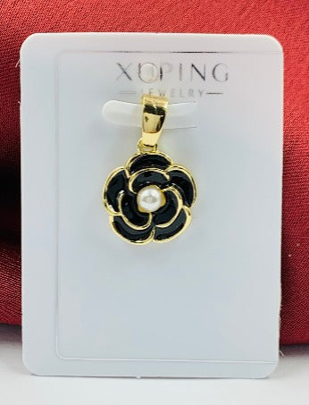 DIJE RODIO FLOR NEGRO PERLA DORADO