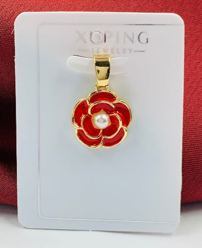DIJE RODIO FLOR ROJA PERLA DORADO