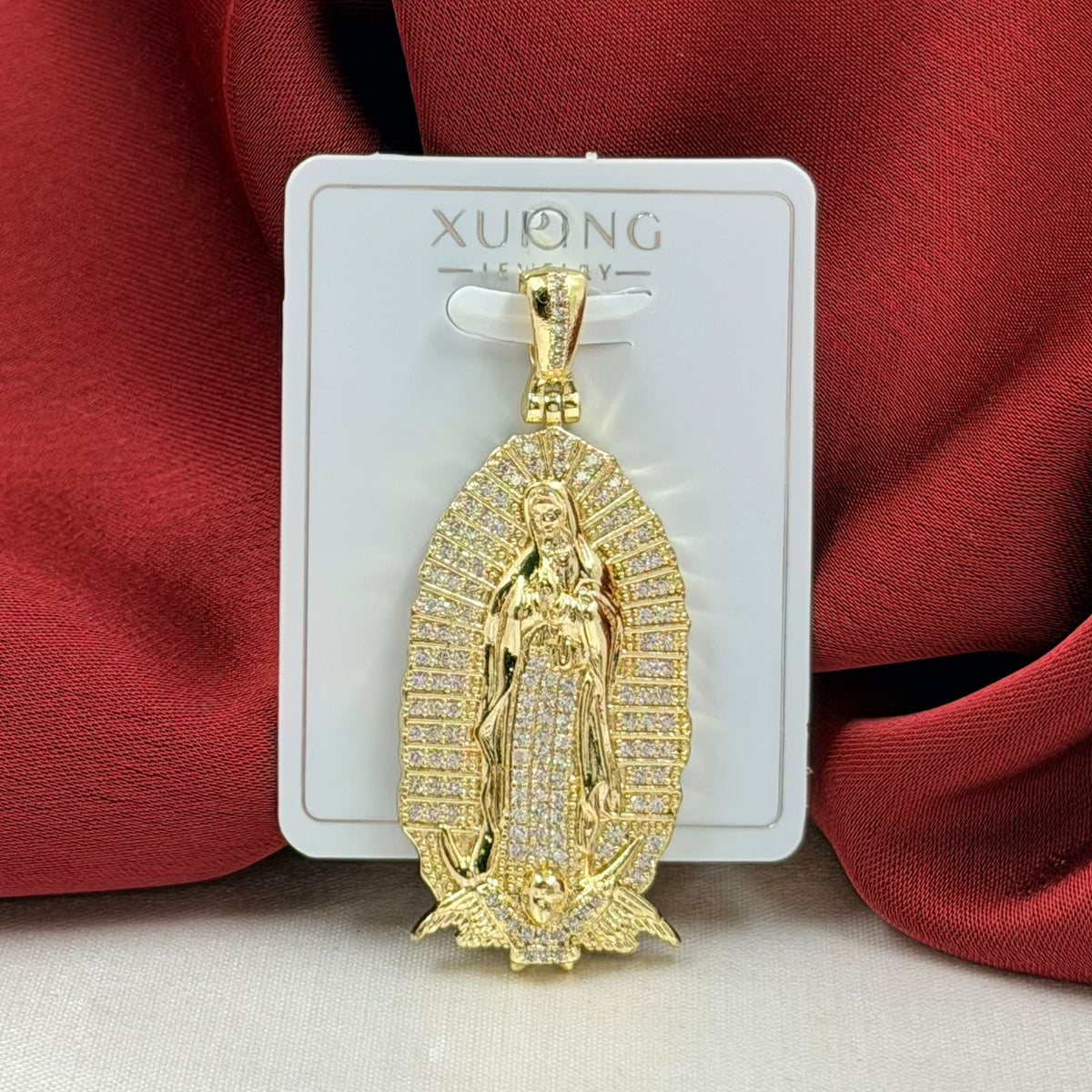 DIJE RODIO VIRGEN GUADALUPE CIRCON BLANCO DORADO
