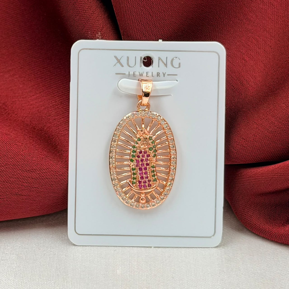 DIJE RODIO VIRGEN CIRCULAR COLORES ROSA