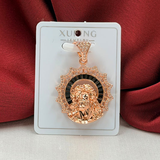 DIJE RODIO CRISTO CIRCON ALARGADO NEGRO ROSA