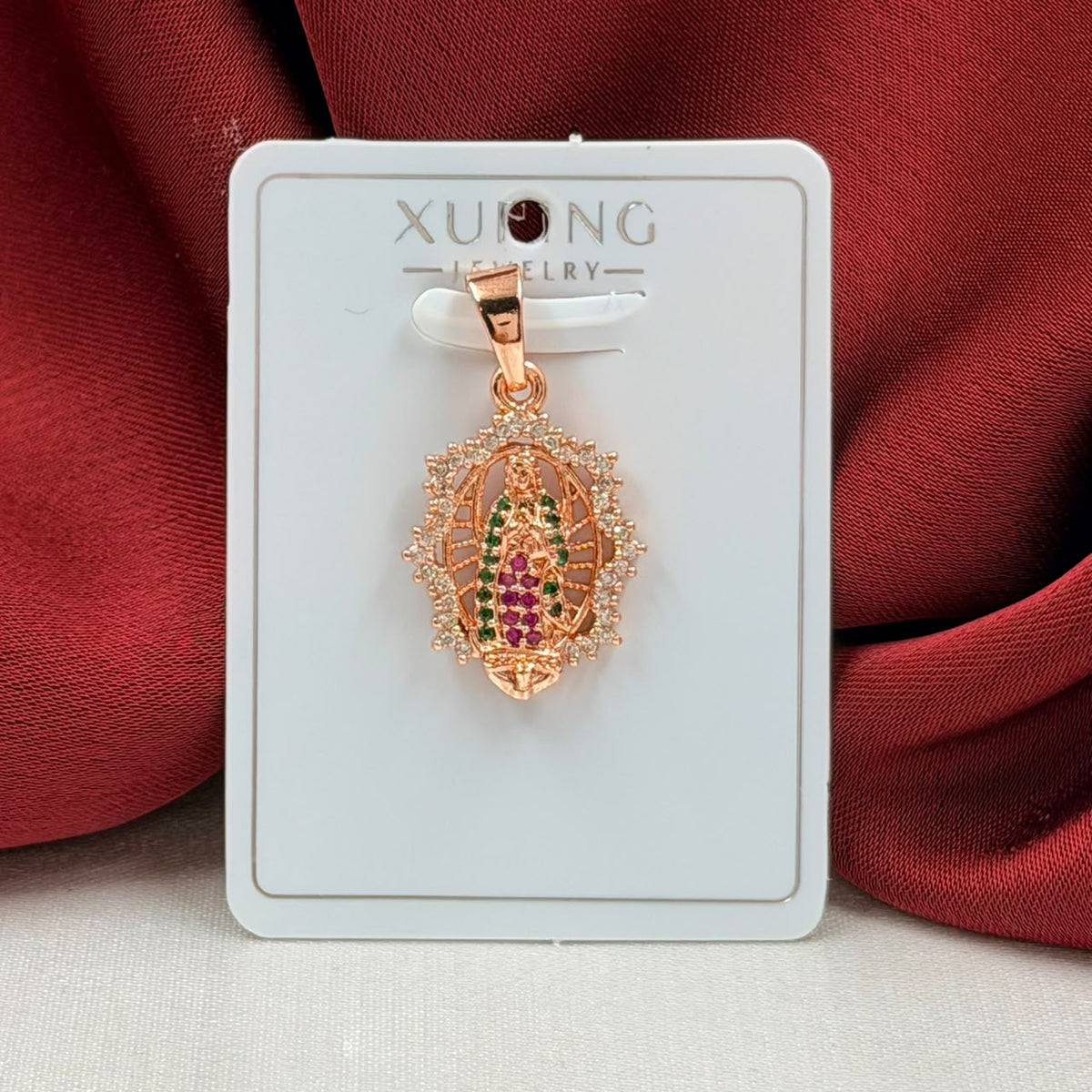 DIJE RODIO VIRGEN PUNTIAGUDO COLORES ROSA