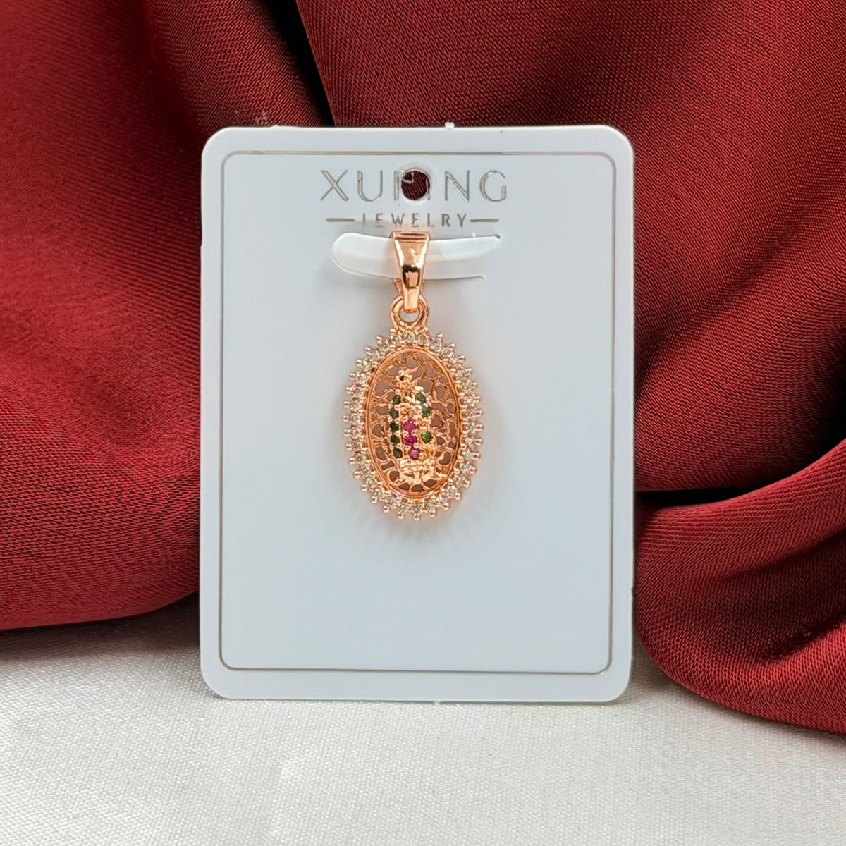 DIJE RODIO VIRGEN COLORES CIRCULAR ROSA