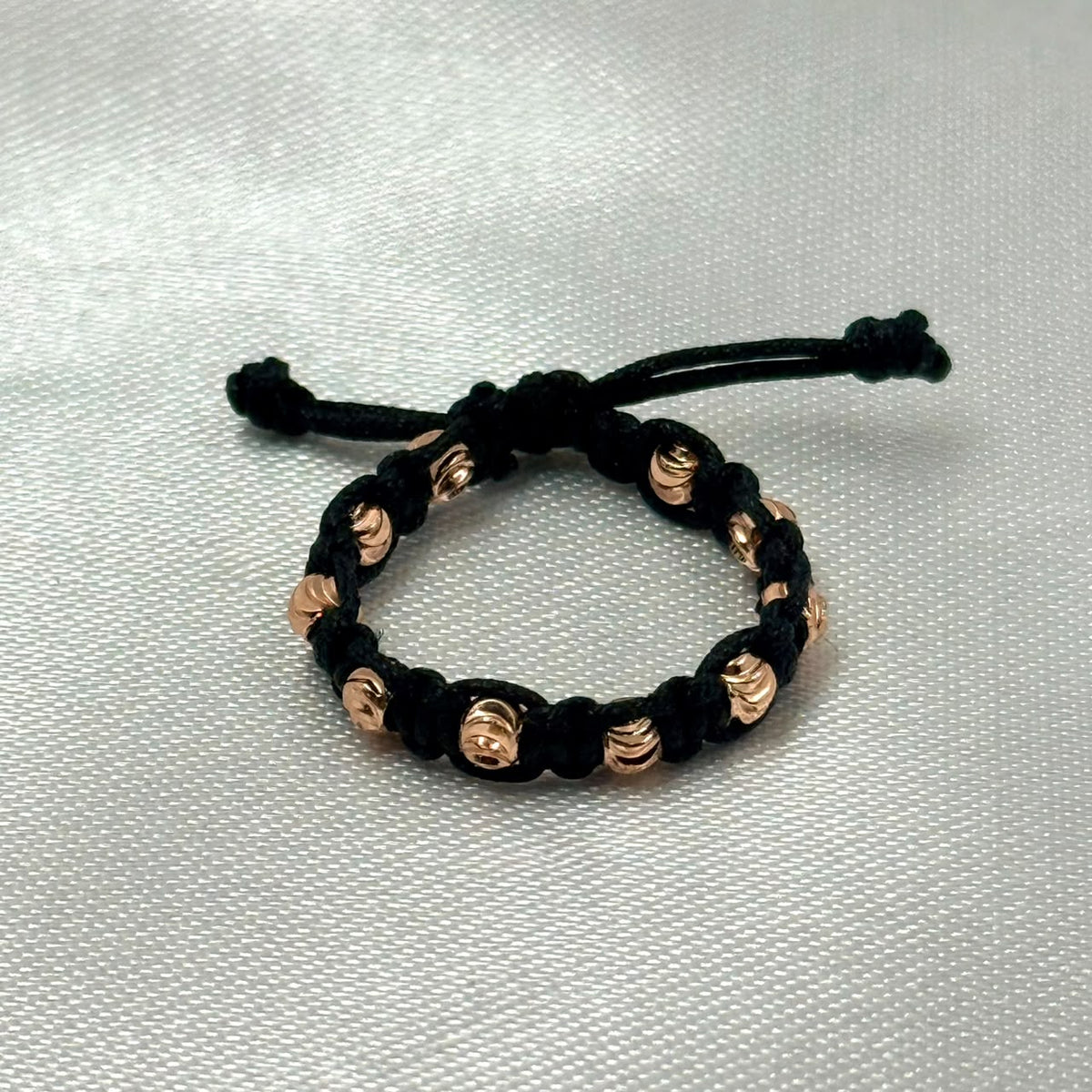 ANILLO RODIO TEJIDO NEGRO BALIN DIAMANTADO ROSA