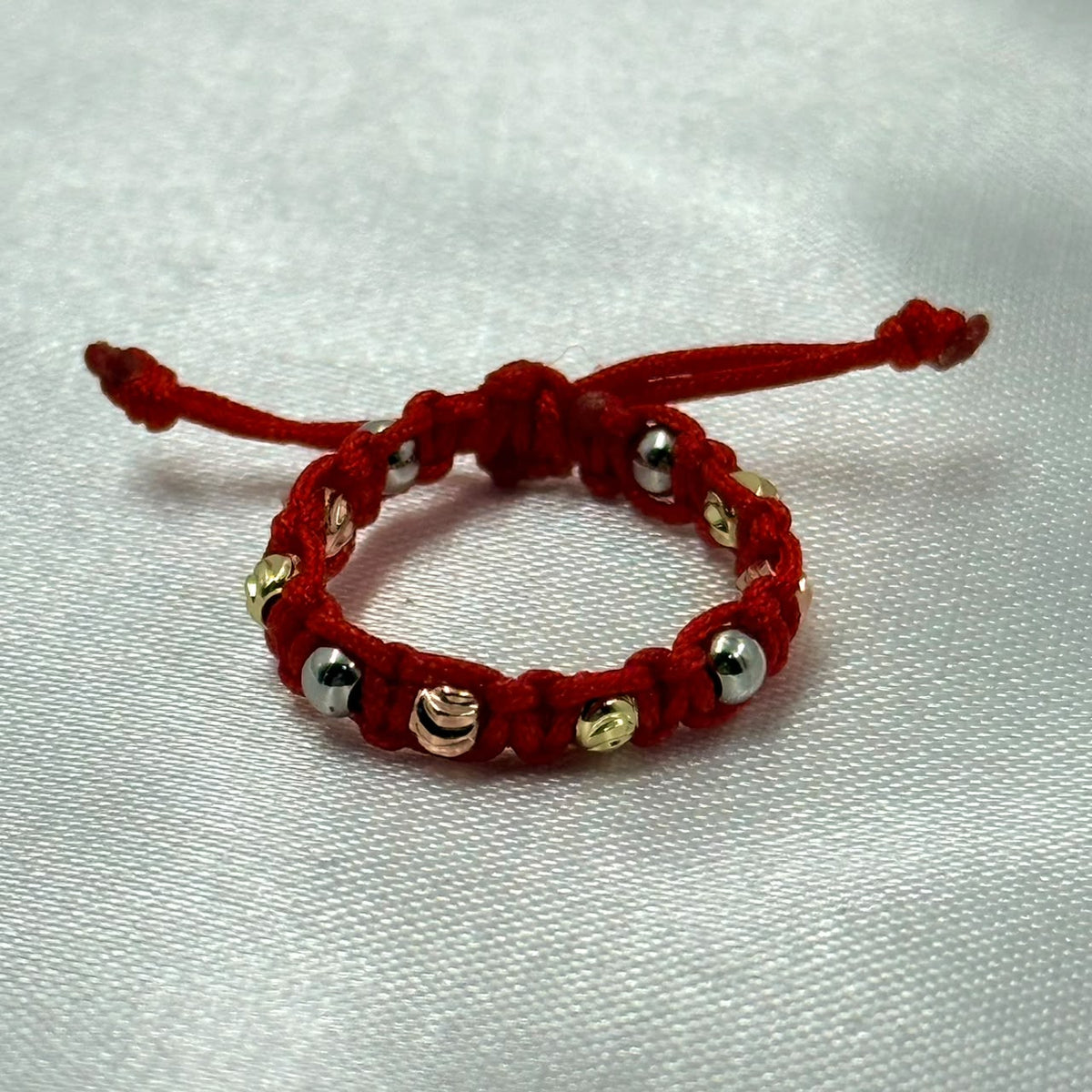ANILLO RODIO TEJIDO ROJO DIAMANTADO 3 OROS