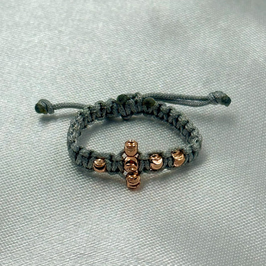 ANILLO RODIO TEJIDO GRIS DIAMANTADO CRUZ ROSA