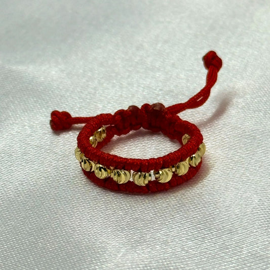 ANILLO RODIO TEJIDO ROJO DIAMANTADO DORADO